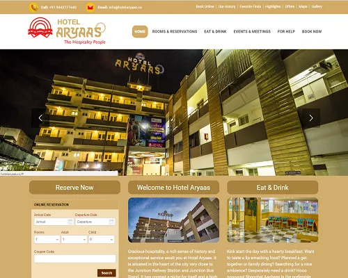 web designing company in tirunelveli and Tenkasi - Hotel Aryaas